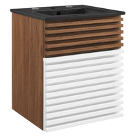 Modway - Render Fixation murale de 18" Vanette de salle de bain - Noyer blanc Noir-Vanité moderne du milieu du siècle