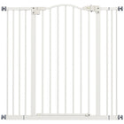 PawHut - Barrière pour Animaux 29"-39" avec Porte à Montage par Pression pour Chien - Blanc-La porte se ferme automatiquement si elle est laissée ouverte entre un angle de 30° et 90°