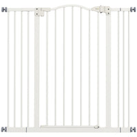 PawHut - Barrière pour Animaux 29"-39" avec Porte à Montage par Pression pour Chien - Blanc-La porte se ferme automatiquement si elle est laissée ouverte entre un angle de 30° et 90°