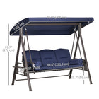 Outsunny - Balancelle de porche 3 places robuste avec auvent inclinable, bleu foncé-Les ensembles de balançoires pour jardin sont construits avec un cadre en acier avec finition poudrée, stable et solide, supportant jusqu'à 792 lb
