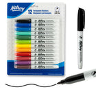 Hilroy - Marqueurs permanents, marqueur permanent, faible odeur, pointe fine, couleurs assorties, Lot de 12-Applications multiples :Conçus pour écrire de manière permanente sur une grande variété de surfaces, notamment le papier, les photos, le plastique, le bois, la pierre et le métal. Son encre polyvalente adhère parfaitement à la plupart des surfaces, ce qui en fait un produit idéal pour les tâches quotidiennes comme pour les environnements industriels exigeants
