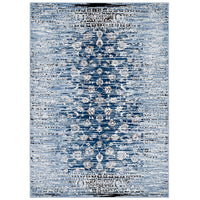 Modway - Chiara Treillis floraux vieillis contemporains Tapis de comédie 8 pi l x 10 pi L - Bleu marocain-Tapis à treillis floral vieilli