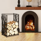 HOMCOM - Porte-bûches extérieur- support à bois- noir-Sert également de décoration chic avec des motifs d’arbres sur les côtés 
