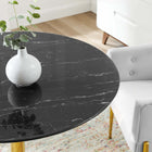 Modway - Verne 40 po Marbre artificiel Table à manger, Or Noir-Socle en socle en métal en or poli