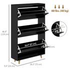 HOMCOM - Armoire à chaussures étroite avec 3 portes rabattables et étagères réglables - noir-Quatre pieds équilibrés avec embouts antidérapants stabilisent sur tous les sols 