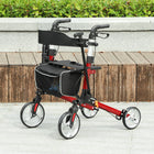HOMCOM - Déambulateur pliant avec grand siège, dossier et sac - rouge-Rollator réglable sur 8 niveaux d'un simple clic, adapté à divers utilisateurs et préférences 
