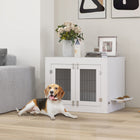 PawHut - Meuble cage pour chien avec bols pour chien amovibles rotatifs à 360° - blanc-Deux portes assurent un accès facile à votre animal 