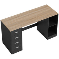 HOMCOM - Bureau d'ordinateur avec tiroirs - 55,1 po L x 20,9 po l x 29,5 po H - noir grain de bois-Comprend quatre tiroirs et une étagère réglable pour un espace de travail bien organisé