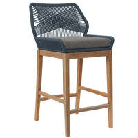 Modway - Wellspring Terrasse extérieure Bois de teck Tabouret de bar - Graphite bleu-Tabouret de bar extérieur sur le patio