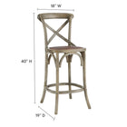 Modway - Gear Tabouret de comptoir - Gris-Construction en bois d’orme