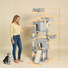 PawHut - Arbre à chat 70 po, tour à plusieurs niveaux avec 2 condos - gris clair-Une large base et une sangle anti-basculement assurent la stabilité pour vos chats actifs 