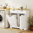 HOMCOM - Buffet à bascule 7 gallons avec espace poubelle dissimulé et tiroirs - blanc-Panneau de particules fiable avec surface en mélamine facile à nettoyer 