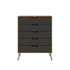 Manhattan Comfort - Rockefeller commode haute et table de chevet style milieu du siècle - nature et gris texturé - ensemble de 2-Parfait pour le rangement ou l’exposition d’objets Kit anti-basculement inclus