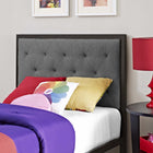 Modway - Mia Tissu Lit simple, Brun Gris-Tête de lit en tissu à boutons touffonnés