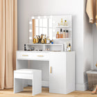 HOMCOM - Coiffeuse avec miroir et lumières - 40,9 po L x 15,7 po l x 55,1 po H - blanc-Grand espace de rangement avec un tiroir, 3 étagères ouvertes et une armoire avec étagères intérieures réglables 