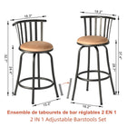 Homy Casa - Tabourets de Bar Industriels Pivotants 24 po et 29 po - Paquet de 2-Hauteur réglable avec des pieds supplémentaires pour passer de 24” (comptoir) à 29” (hauteur de bar) pour une utilisation polyvalente