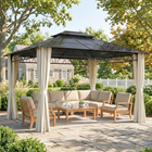 Outsunny - Pavillon à toit rigide double 10 pi l x 12 pi L avec rideaux - beige-Le toit rigide en polycarbonate translucide laisse passer un peu de lumière tout en offrant de l’ombre