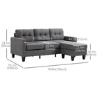 HOMCOM - Canapé d’angle 3 places avec ottoman - gris foncé-Conception de canapé en forme de L, adaptée à divers environnements, du salon à la chambre 
