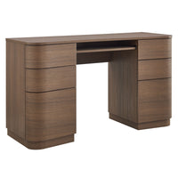 Modway - Mirae 55" à 6 tiroirs Bureau incurvé - Chêne brun brossé-Bureau d’ordinateur de 55" avec 6 tiroirs
