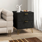 HOMCOM - Table de chevet avec rangement et pieds épingle dorés - noir-Style moderne avec des lignes embossées et des poignées dorées pour une esthétique élégante 