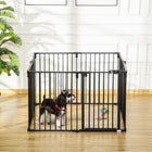 PawHut - Parc pour chien à monter soi-même, réglable, 8 panneaux, 76 cm de hauteur-La porte peut se fermer automatiquement lorsque son angle d'ouverture est inférieur à 90°, et rester ouverte lorsqu'il dépasse 90°. (La porte ne se fermera pas lorsque l'angle est inférieur à 15°) 