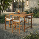 Modway - Eleni 5 pièces Terrasse extérieure Bois de teck Bar Set - Voile naturel-Accessoires de dossier en corde tressée