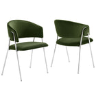 Modway - Nella Rembourré Performance Velvet Chaise à manger Ensemble de 2 - Argent vert mousse-Ensemble de 2 chaises de salle à manger d’accent