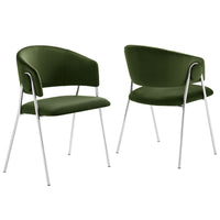 Modway - Nella Rembourré Performance Velvet Chaise à manger Ensemble de 2 - Argent vert mousse-Ensemble de 2 chaises de salle à manger d’accent