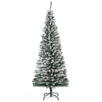 HOMCOM - Sapin de Noël artificiel forme crayon enneigé - mince-La conception floquée de neige ajoute une atmosphère hivernale 