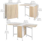 HOMCOM - Table à manger pliante à abattant 67 po avec étagères de rangement pour 4 personnes - chêne-Dotée de 4 étagères spacieuses sous le plateau pour un rangement organisé