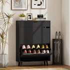HOMCOM - armoire à chaussures étroite avec 2 tiroirs basculants - noir-Deux tiroirs basculants avec étagères réglables s'adaptent à différents types et tailles de chaussures 