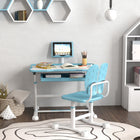 Qaba - Ensemble bureau et chaise pour enfants, hauteur réglable avec plateau inclinable - bleu-Pieds incurvés améliorent l’équilibre et le soutien global  
