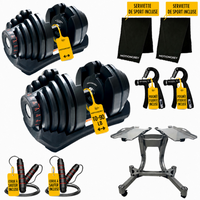 MotionGrey - Ensemble  d’haltères réglables et support pour l’entraînement musculaire à domicile - 10 à 90 lb-Ensemble d’haltères réglables offrant une vaste plage de 10 à 90 lb pour une progression en musculation