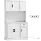 HOMCOM - Armoire de garde-manger 71 po avec station de recharge - blanc-Quatre armoires et un tiroir offrent un rangement de cuisine spacieux et organisé 