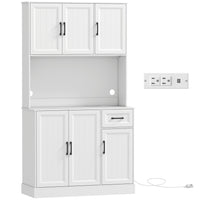 HOMCOM - Armoire de garde-manger 71 po avec station de recharge - blanc-Quatre armoires et un tiroir offrent un rangement de cuisine spacieux et organisé 