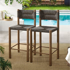 Modway - Parkland Terrasse extérieure Rotin et aluminium Tabourets de comptoir - Noyer - Ensemble de 2-Cadre en aluminium avec finition en bois