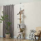 PawHut - arbre à chat du sol au plafond 89 po-100 po hauteur réglable - gris clair-Grande base et dispositif anti-basculement pour plus de stabilité et de sécurité 