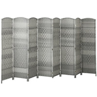 HOMCOM - Cloison autoportante tressée à la main 8 panneaux pour chambre - gris mélangé-Conception pliante à 8 panneaux avec 6 charnières en métal permettant un rangement facile  
