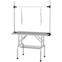 PawHut - Table de Toilettage pour Chien Réglable avec 2 Harnais de Sécurité - Gris-Cadre en métal solide pour une fiabilité et une résistance durables