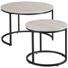 HOMCOM - Tables empilables rondes 29 po - grain de bois gris - Paquet de 2-Comprend deux tables basses, un ajout parfait à votre maison