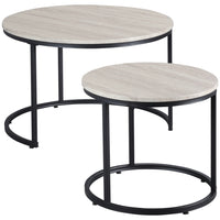HOMCOM - Tables empilables rondes 29 po - grain de bois gris - Paquet de 2-Comprend deux tables basses, un ajout parfait à votre maison