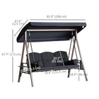 Outsunny - Balancelle de porche 3 places robuste avec auvent inclinable, noir-Les balançoires pour jardin sont construites avec un cadre en acier avec finition thermolaquée, stable et solide, supportant jusqu’à 792 lb

