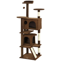 PawHut - Arbre à chat 63 po H, avec deux niches pour chat - brun clair-Le centre de jeux garde les chats divertis et actifs 