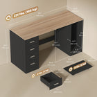 HOMCOM - Bureau d'ordinateur avec tiroirs - 55,1 po L x 20,9 po l x 29,5 po H - noir grain de bois-Ajoutez quatre roulettes avec deux freins pour transformer l’étagère en support CPU mobile