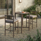 Modway - Eleni 3 pièces Terrasse extérieure Bois de teck Bar Set - Caillou gris vieilli-Accessoires de dossier en corde tressée