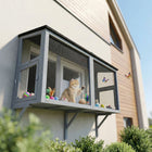 PawHut - Enclos extérieur pour fenêtre, maison pour chat d’extérieur, 51,2 po L - gris-Dispose d'une fine moustiquaire pour empêcher les moustiques d'entrer dans votre maison 