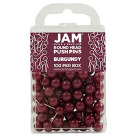 JAM Paper - Punaises colourées - punaises à tête ronde pour cartes - bourgogne - 100/paquet-Punaises à tête en plastique | Couleur : Bordeaux