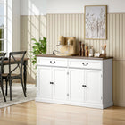 HOMCOM - Buffet 55,1 po L avec station de chargement - grain de bois blanc-Deux tiroirs et deux placards offrent un espace organisé pour les tasses, snacks, couverts et plus encore 