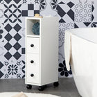 Kleankin - Armoire de rangement de salle de bain mince mobile sur roulettes - blanc-Structure en panneau de particules solide et durable   