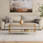 Hudson&Canal - Table basse rectangulaire Hera 45"L avec étagère miroir - Laiton-Une finition en laiton fabriquée à la main est appliquée sur le cadre en acier